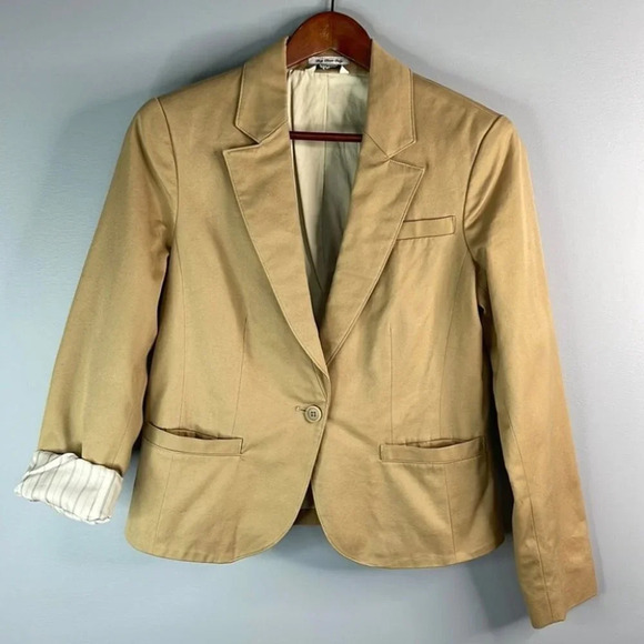 L.L. Bean Neutral Blazer Camel Tan Twill Cotton  Long Sleeve Padded Preppy 6 - Picture 3 of 14